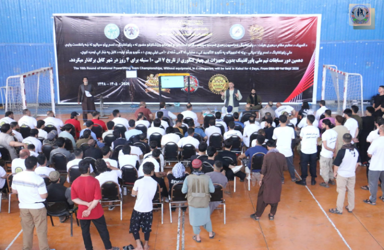 Athletes attending a powerlifting seminar in Afghanistan