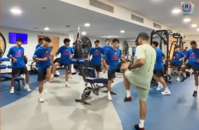 Afghanistan under-20 football players during training
