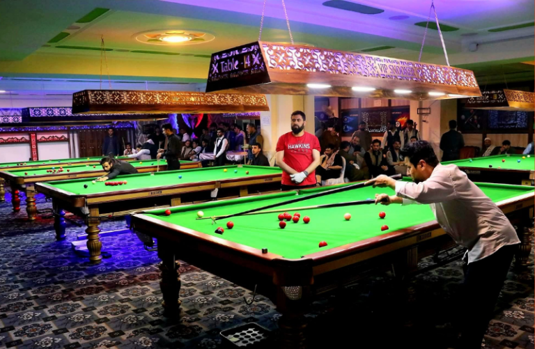 Competitors at the Western Zone snooker tournament in Herat