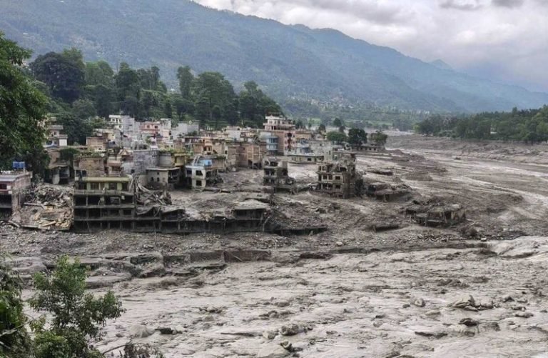 Flood damage across Trishuli Bazar in Nepal