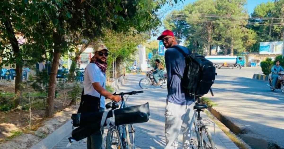 Maiwand Fazli and Sayed Shah Wadudi beginning their cycling journey from Herat to Kabul
