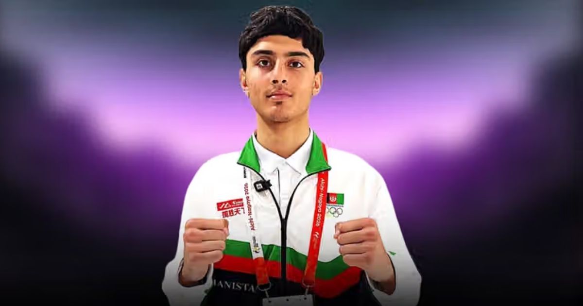 Afghan boxer Emal Hamdam during the 2026 Asian Games in Japan