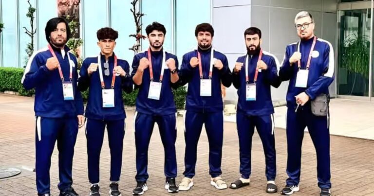 Afghanistan wushu athletes Mohammad Khalid Hotak and Hamed Ashrafi at the Aichi-Nagoya Asian Games