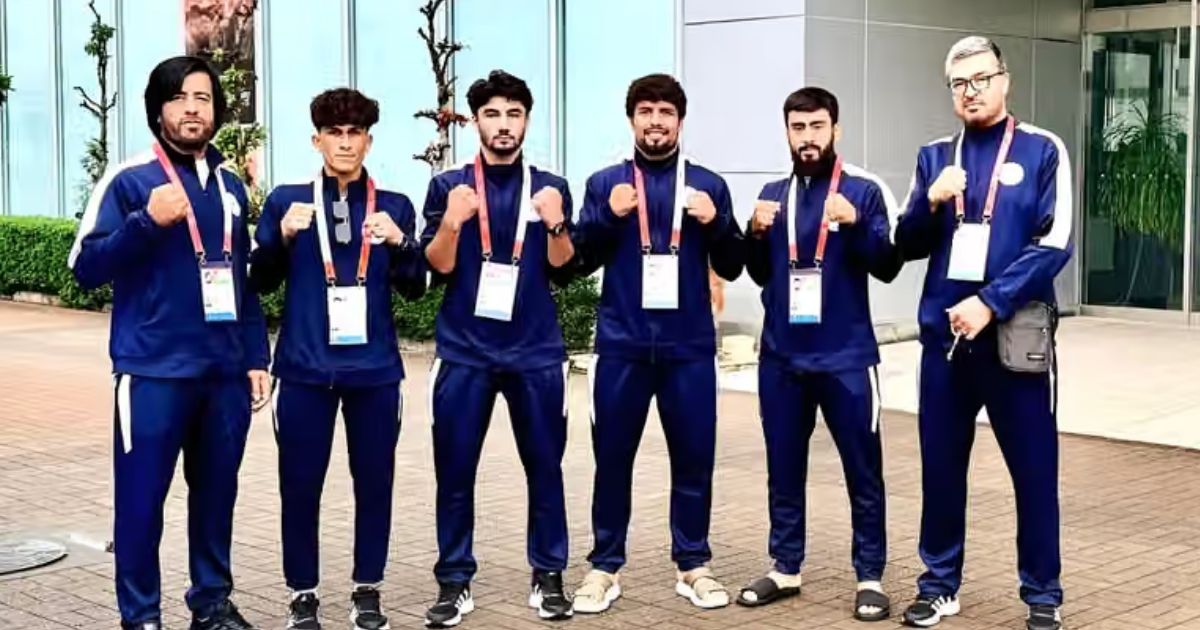 Afghanistan wushu athletes Mohammad Khalid Hotak and Hamed Ashrafi at the Aichi-Nagoya Asian Games