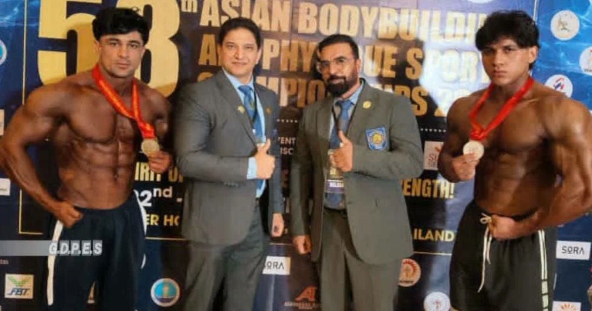Afghanistan's bodybuilding team at the Asian Bodybuilding and Fitness Championships in Bangkok.