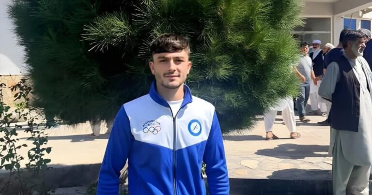Afghan judoka Hikmatullah Rahmani competing in the men's 66kg event at the Aichi-Nagoya Asian Games