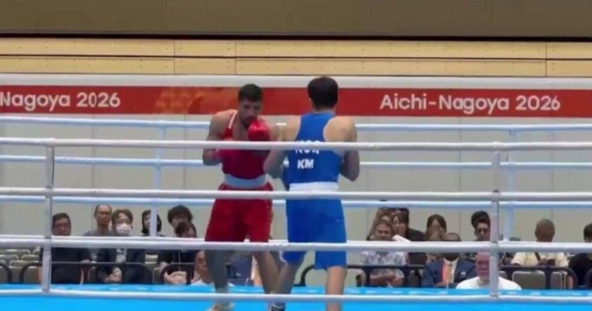 Afghanistan boxer Mohammad Ibrahim Frotan competing in the men’s 70kg division