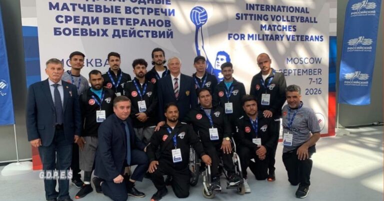 Afghanistan sitting volleyball team competing at an international tournament in Moscow