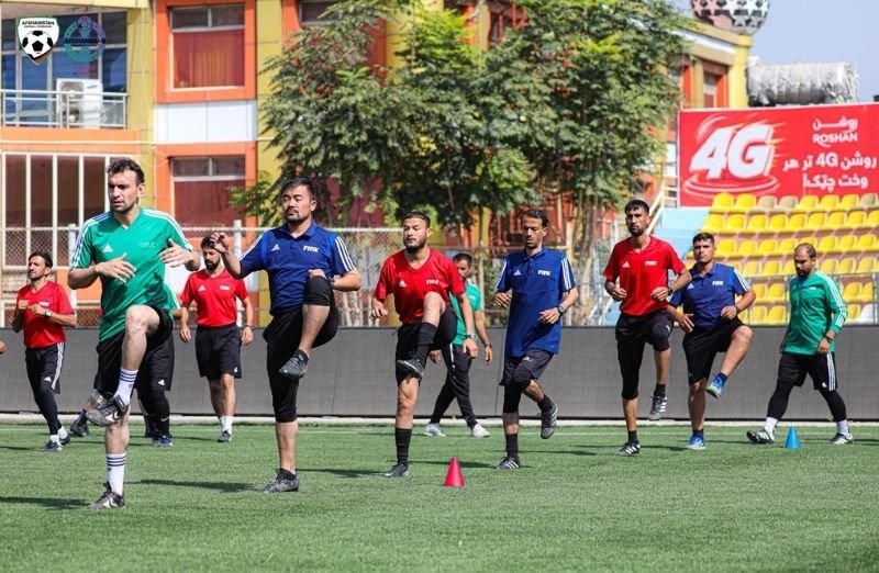 Afghan football referees completing a fitness assessment before the sixth Afghanistan Champions League season