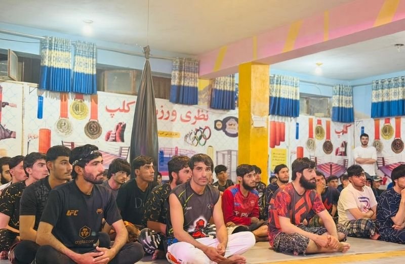 Kabaddi athletes competing in the eight-district Nazari Cup tournament in Lashkar Gah
