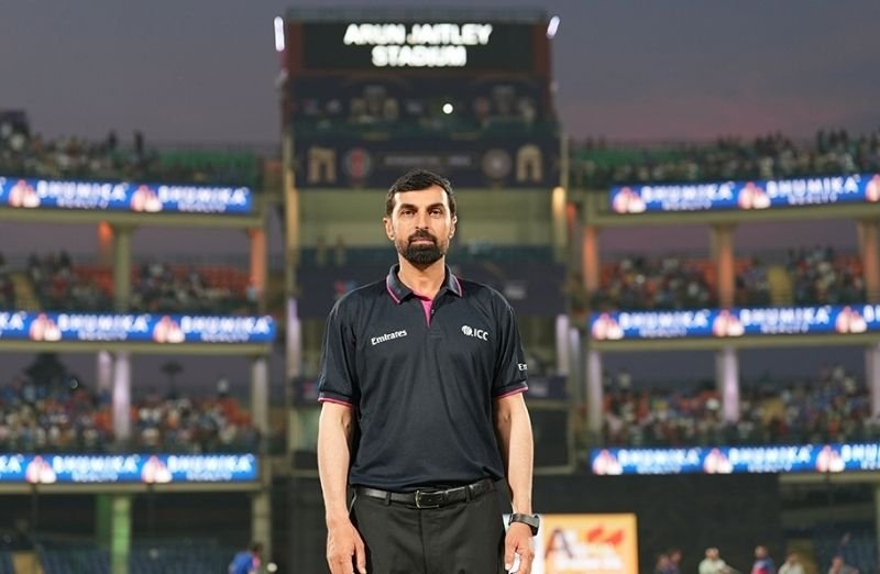 Afghan cricket umpire Farooq Khan Ahmadzai during the Afghanistan and India T20I in New Delhi