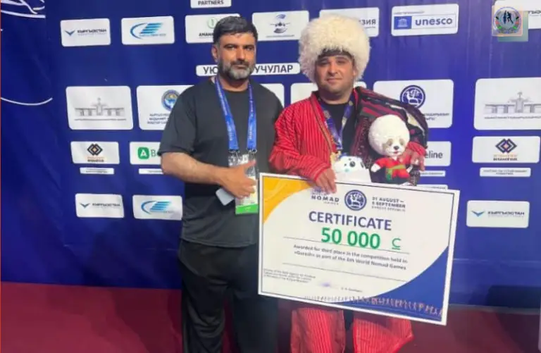 Afghan kurash athlete competing at the 2026 World Nomad Games in Kyrgyzstan