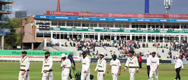 Pakistan players leave the field during the third Test against England at Edgbaston