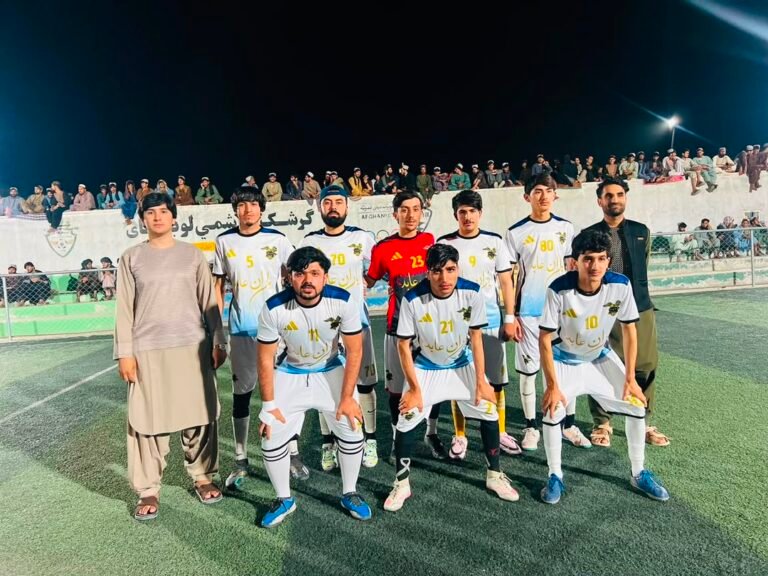 Takhtiyan futsal team after winning the 16-team tournament in Gereshk, Helmand
