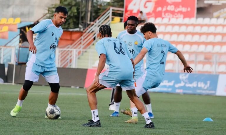 Abu Muslim Farah players celebrate during an Afghanistan Champions League match