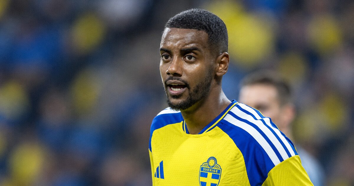 Alexander Isak pictured in Sweden colours in a landscape file photograph