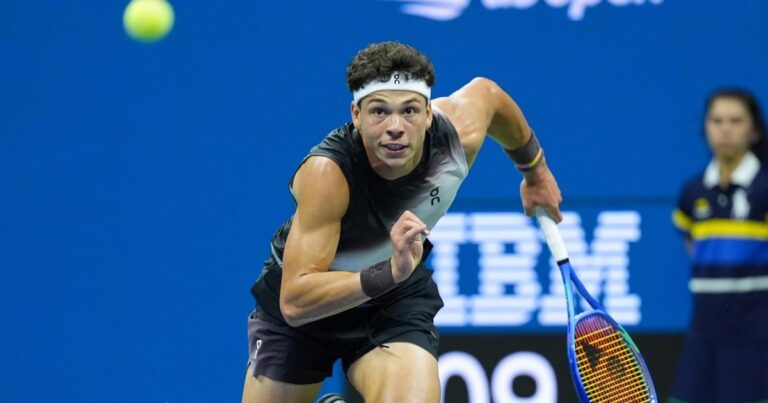 Ben Shelton competing at the 2026 US Open in New York