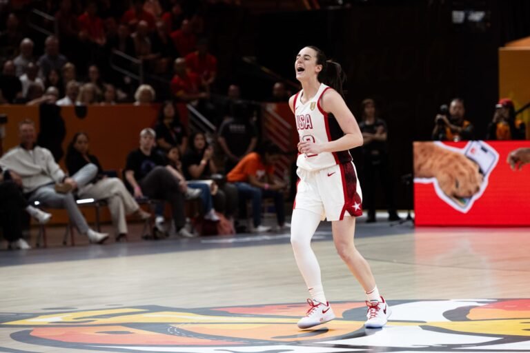 Caitlin Clark plays for the United States against China at the 2026 FIBA Women's Basketball World Cup