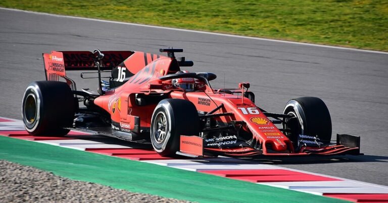 Charles Leclerc drives a Ferrari Formula 1 car during testing