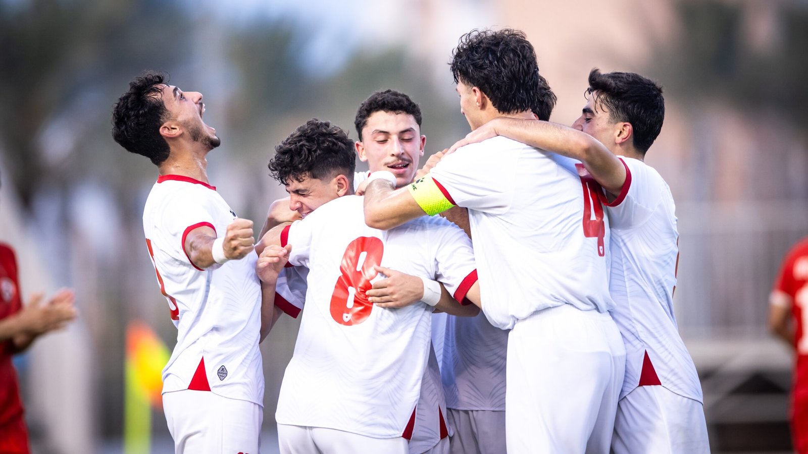 Jordan players celebrate during the AFC U20 Asian Cup qualifier against Afghanistan