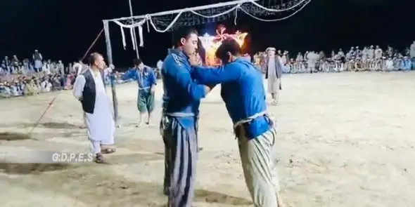 Athletes compete at a local kurash event in Mardyan district, Jowzjan. Photo: Afghanistan General Directorate of Physical Education and Sports