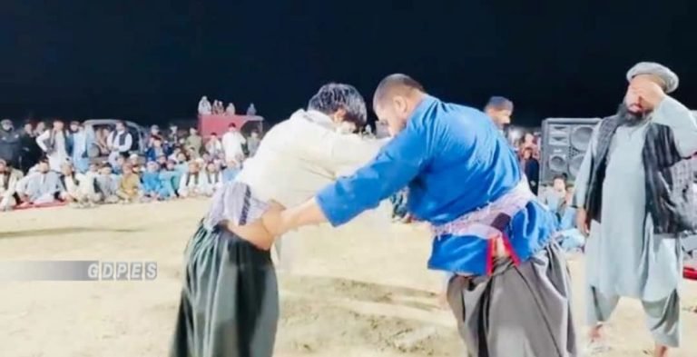Traditional wrestlers compete in Khanqah district of Jowzjan. Photo: Afghanistan General Directorate of Physical Education and Sports