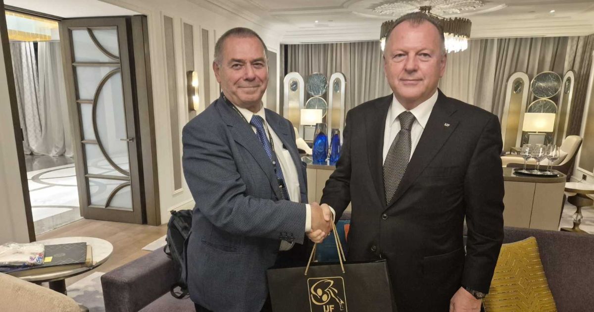 AIPS Executive Committee member Josef Langer and International Judo Federation President Marius Vizer during an interview.