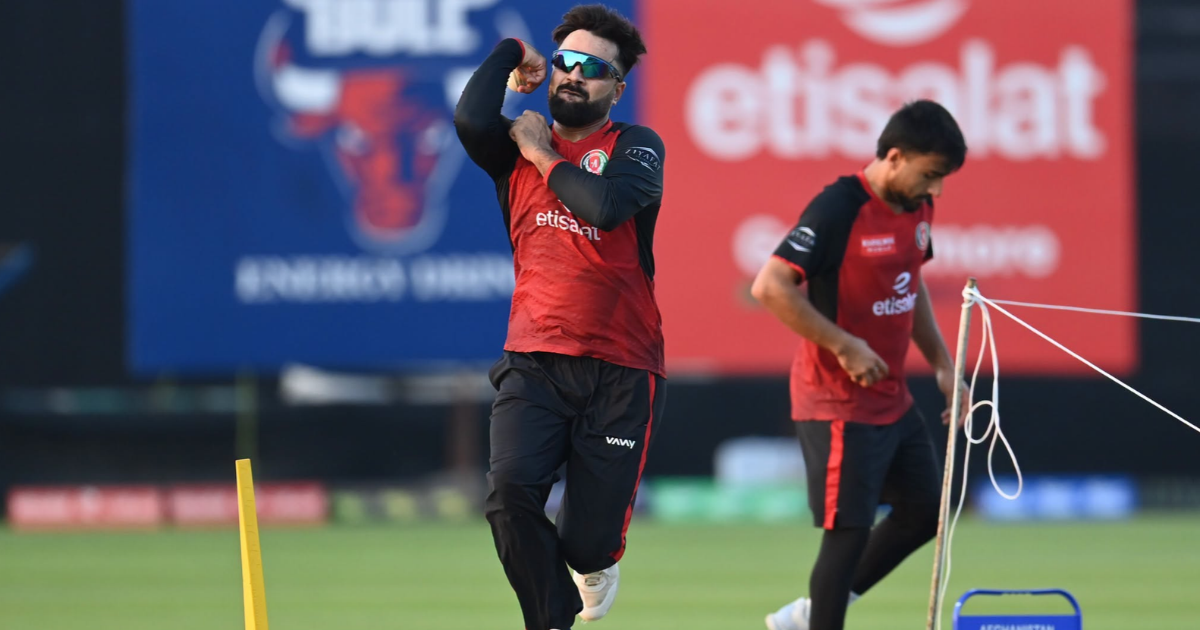 Afghanistan national cricket players training ahead of the ODI tri-series match against Zimbabwe in Abu Dhabi.