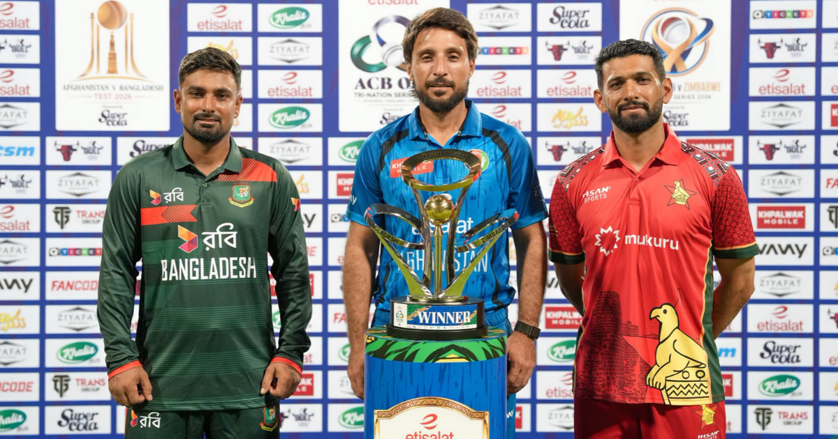 Editorial illustration of anonymous Afghan cricketers preparing for the UAE ODI tri-series
