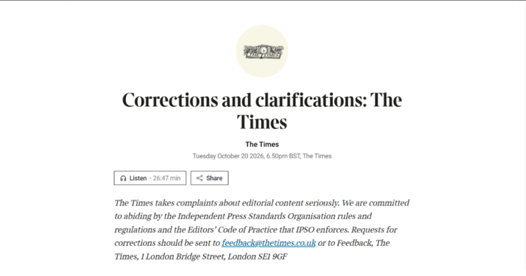 FIFA president Gianni Infantino and The Times correction