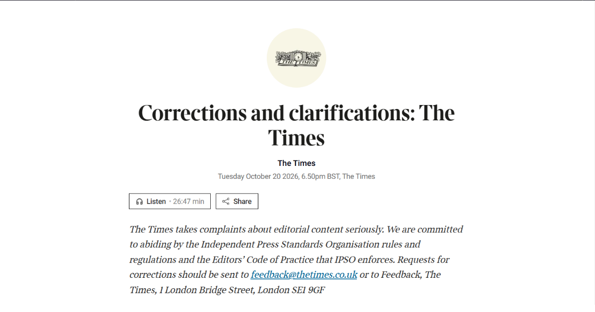 FIFA president Gianni Infantino and The Times correction