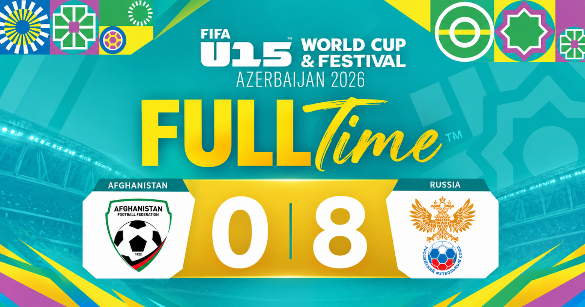Afghanistan and Russia under-15 football teams competing at the FIFA U-15 World Cup and Festival 2026 in Azerbaijan.