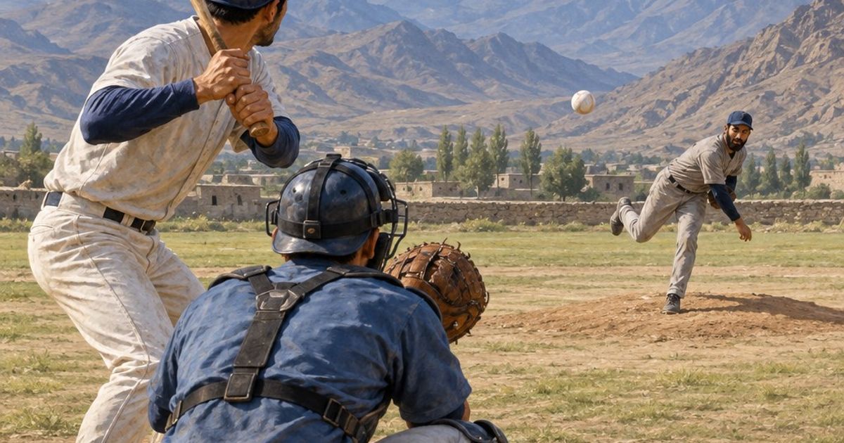 Editorial illustration of generic baseball action, not the actual Nangarhar competition