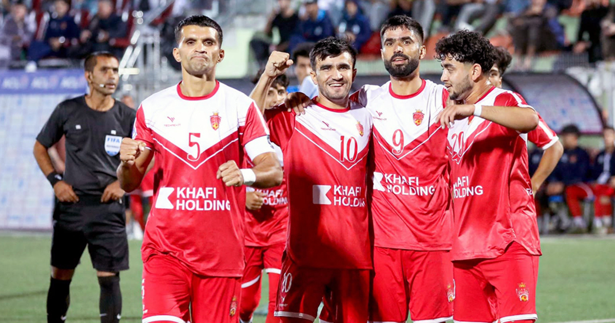 Sorkh Poshan Khafi footballers celebrate after their Afghanistan Champions League win over Khurasan